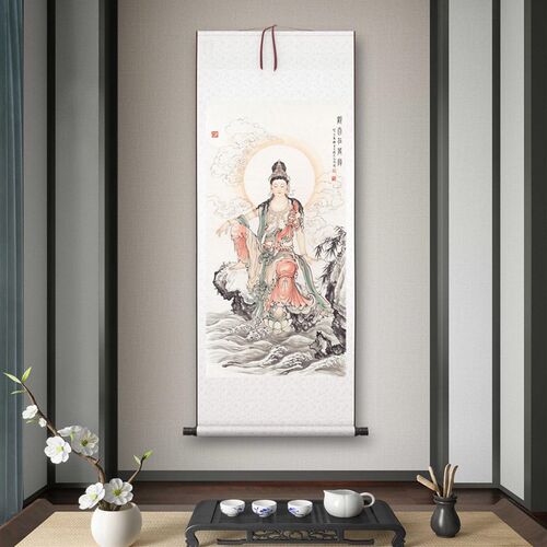 程宗元《观自在观音》客厅书房茶室装饰画挂画玄关高清卷轴字画