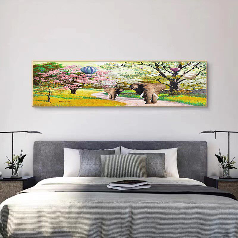 卡通床头画晶瓷新款房间挂画镶钻房间金麋S鹿横幅画卧室墙头