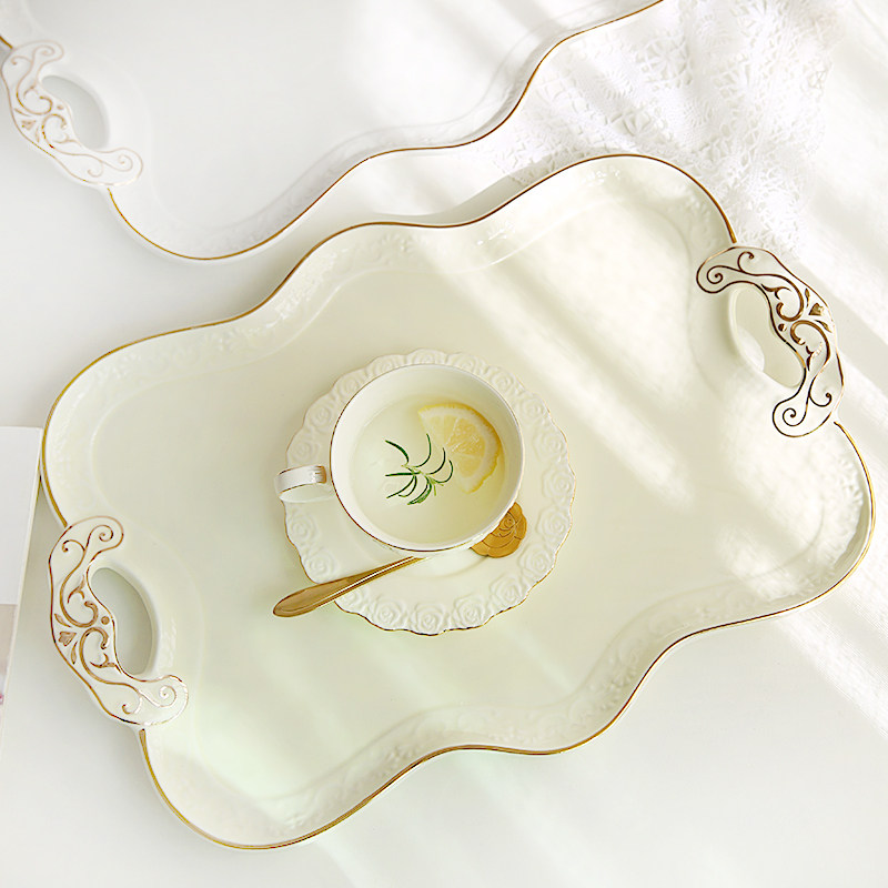 那些时光 陶瓷欧式茶具托盘长方形英式茶盘 家用水杯茶杯托盘收纳