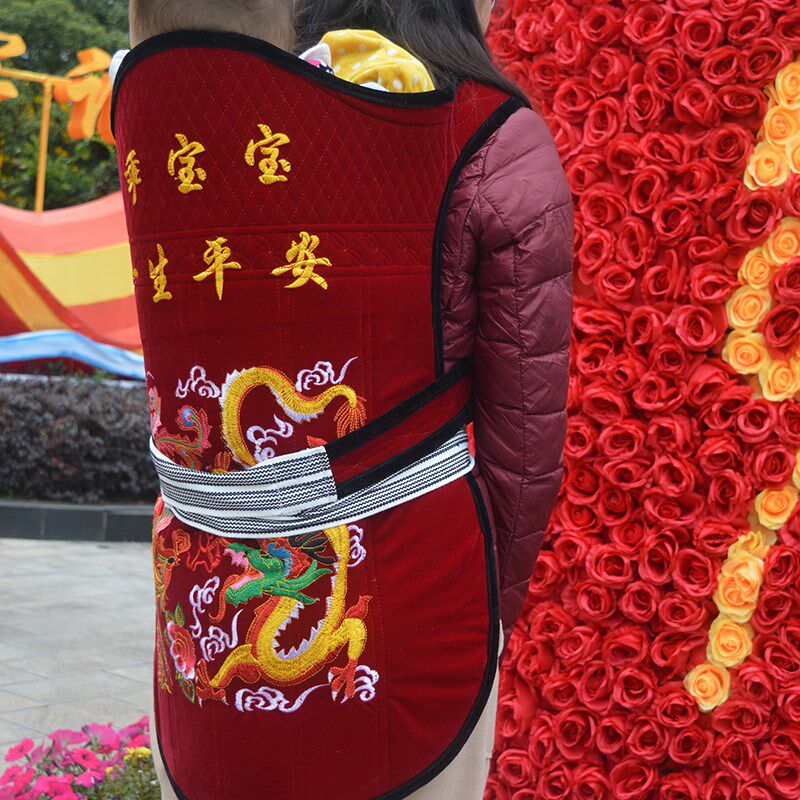 贵州传统老式绣花婴儿宝宝出行背袋前抱后背式小孩子背带四季背扇