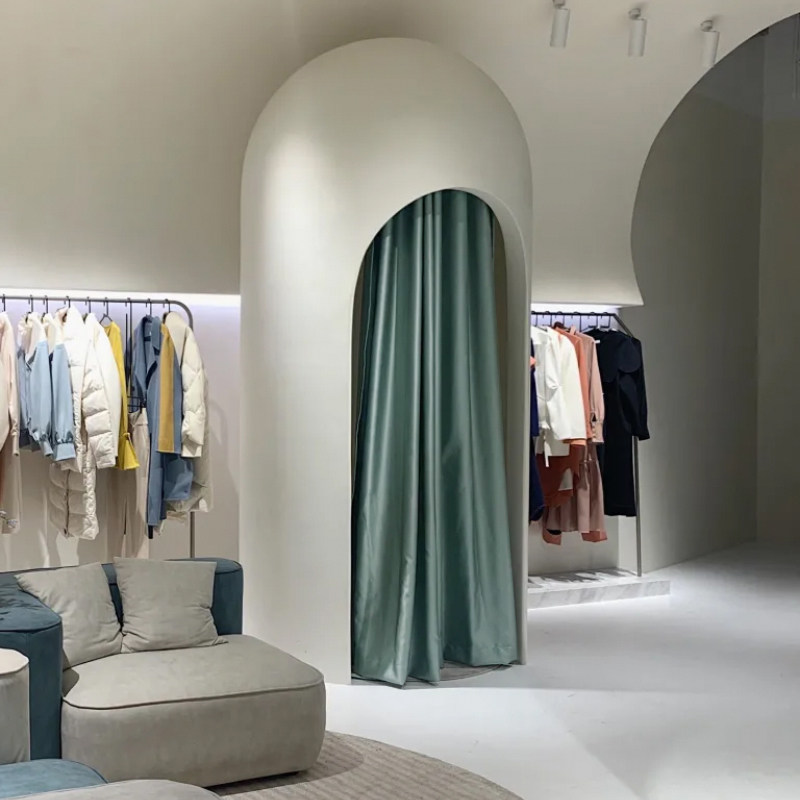 服装店拱形门帘伸缩杆免打孔定制logo更衣室 试衣间丝绒隔断帘子