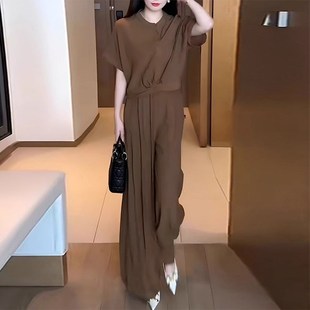 小个子时尚套装女夏装2025年新款洋气显高休闲宽松阔腿裤两件套装