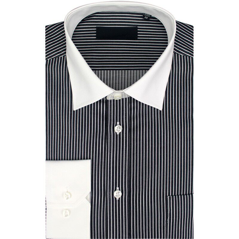 春季新品全棉白领黑色条纹长袖衬衫 男商务正装绅士纯棉衬衣精品