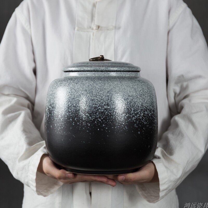 窑变茶叶a罐陶瓷大号3斤装;大号防潮储物缸普洱密封茶饼罐储茶缸