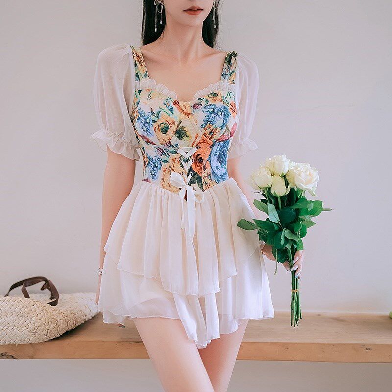 泳衣女夏连体裙式200斤胖mm学生韩国ins显瘦遮肚温泉保守大码泳装