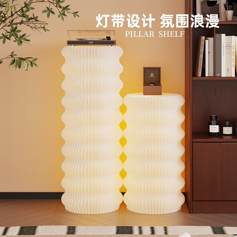 发光鱼鳞纸质展示台圆柱展台折叠移动陈列架商场R展会橱窗鞋包摆
