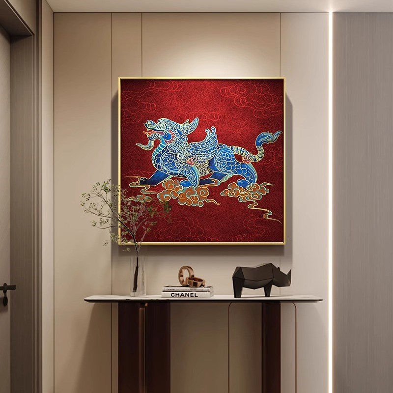貔貅八方来财玄关入户立体金箔装饰画寓意好的手绘壁画挂画