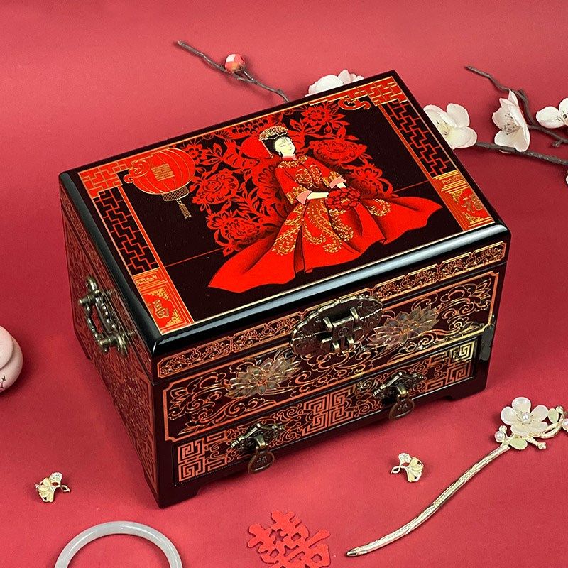 铜丝螺钿镶嵌非遗平遥漆器首饰盒精致大容量多层饰品盒结婚陪嫁箱,特色手工艺,漆器,淘宝优惠券,粉丝福利购,淘宝优惠卷