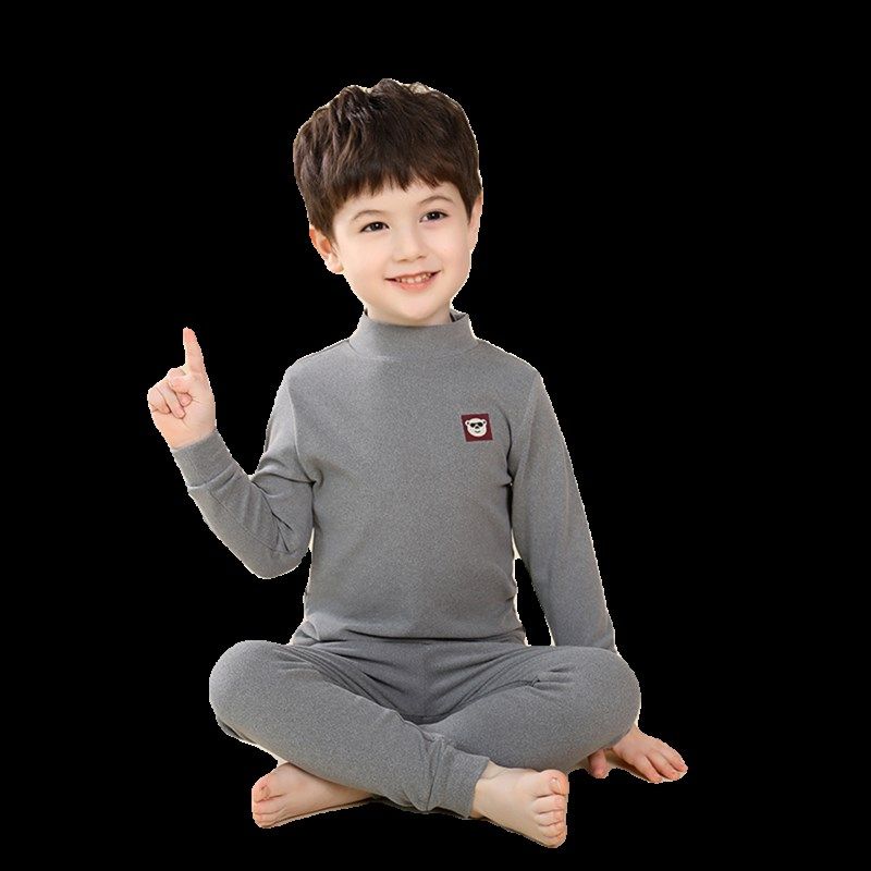 德绒儿童保暖内衣套装小男童半高领秋衣秋裤加绒加厚全棉打底秋冬