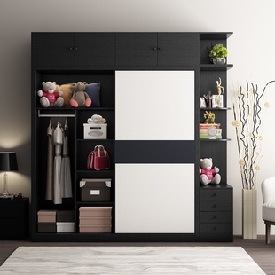 定制整体衣柜简约现代卧室衣柜推拉滑移门板式衣橱储物柜衣帽间