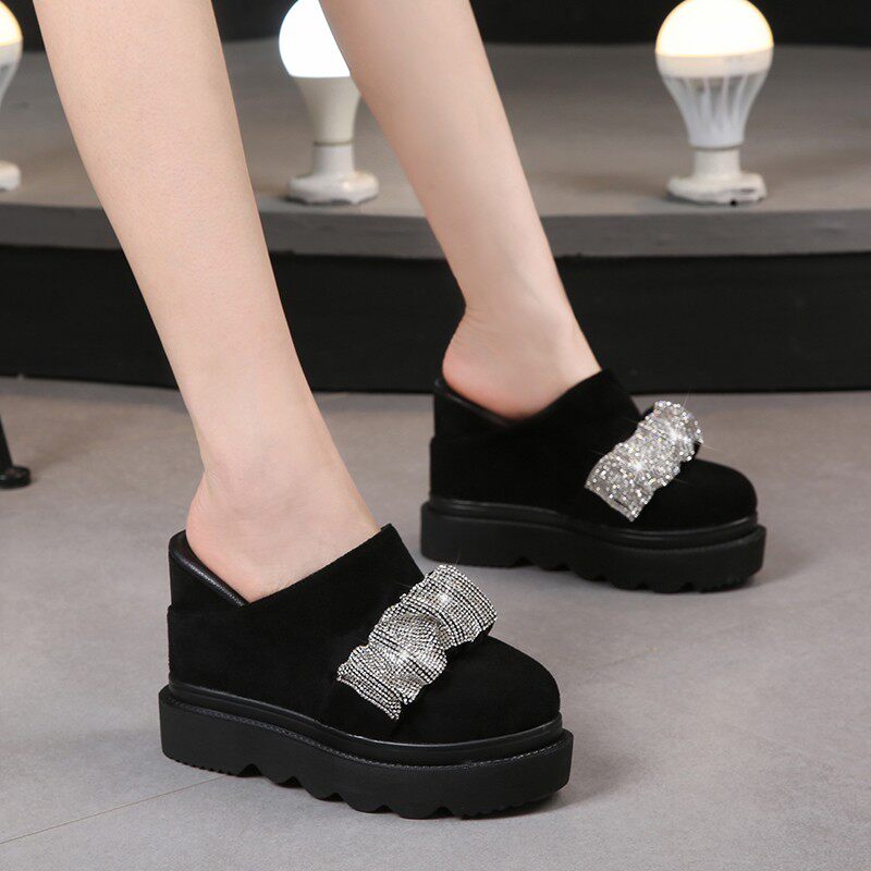 春款外穿拖c鞋女内增高外穿10cm厚底超高跟松糕12公分包头半拖懒