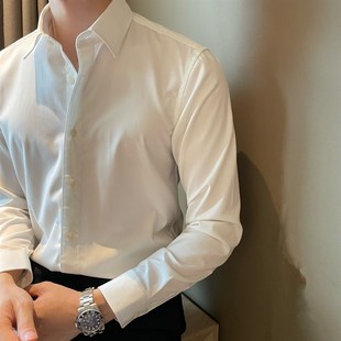 学院风男士 青年免熨烫方领白衬衣时尚 商务休闲纯色内搭衬 扣式 韩版