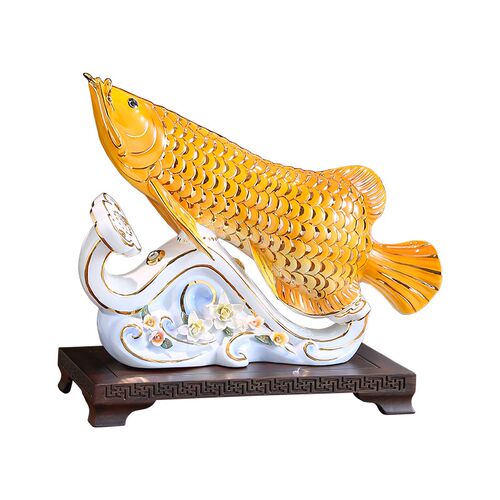 陶瓷金龙鱼摆件鎏金工艺客厅送老板办公室桌面装饰品乔迁开业礼品