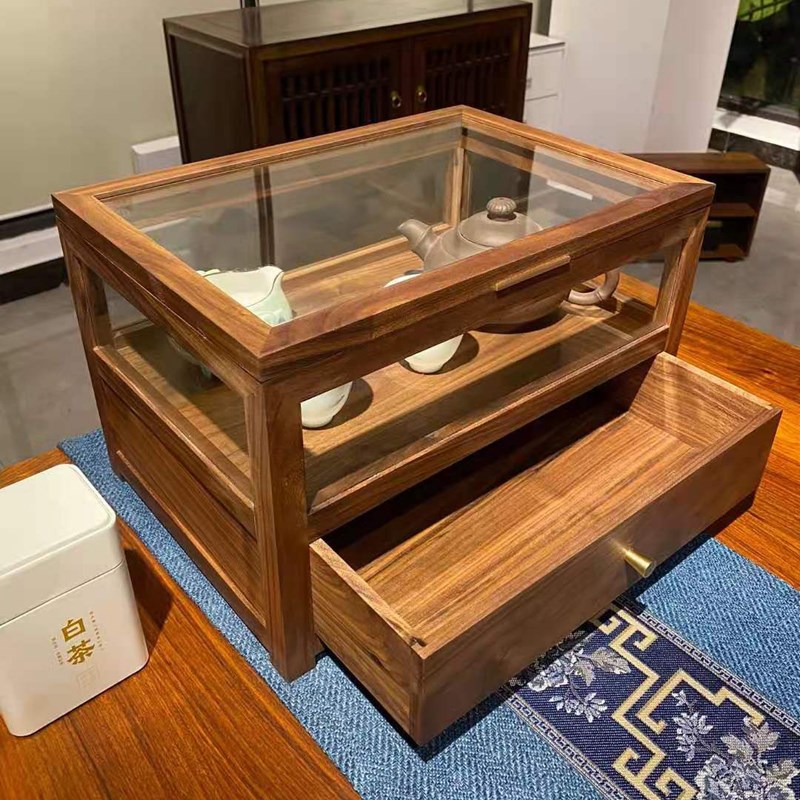 北美黑胡桃五面玻璃透明展示盒收纳盒手表盒摆件盒防尘手伴玩偶盒
