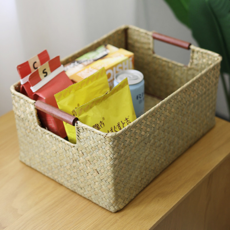 木把大号藤编收纳篮海草编织储物篮竹编篮子桌面零食收纳篮抽屉式,收纳整理,其他收纳篮,淘宝优惠券,粉丝福利购,淘宝优惠卷