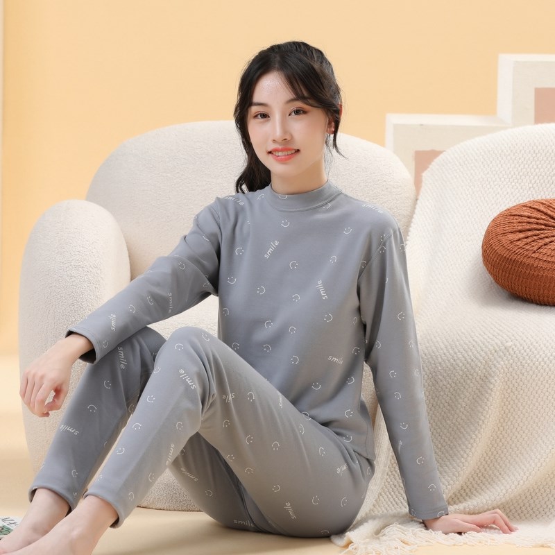 少女舒绒保暖内衣加厚磨绒学生内衣秋衣秋裤可爱条纹保暖加厚套装