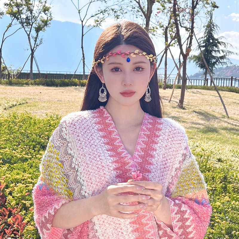 粉色草原旅游拍照云南民族风披肩2024新款丽江新疆川西.外搭斗篷