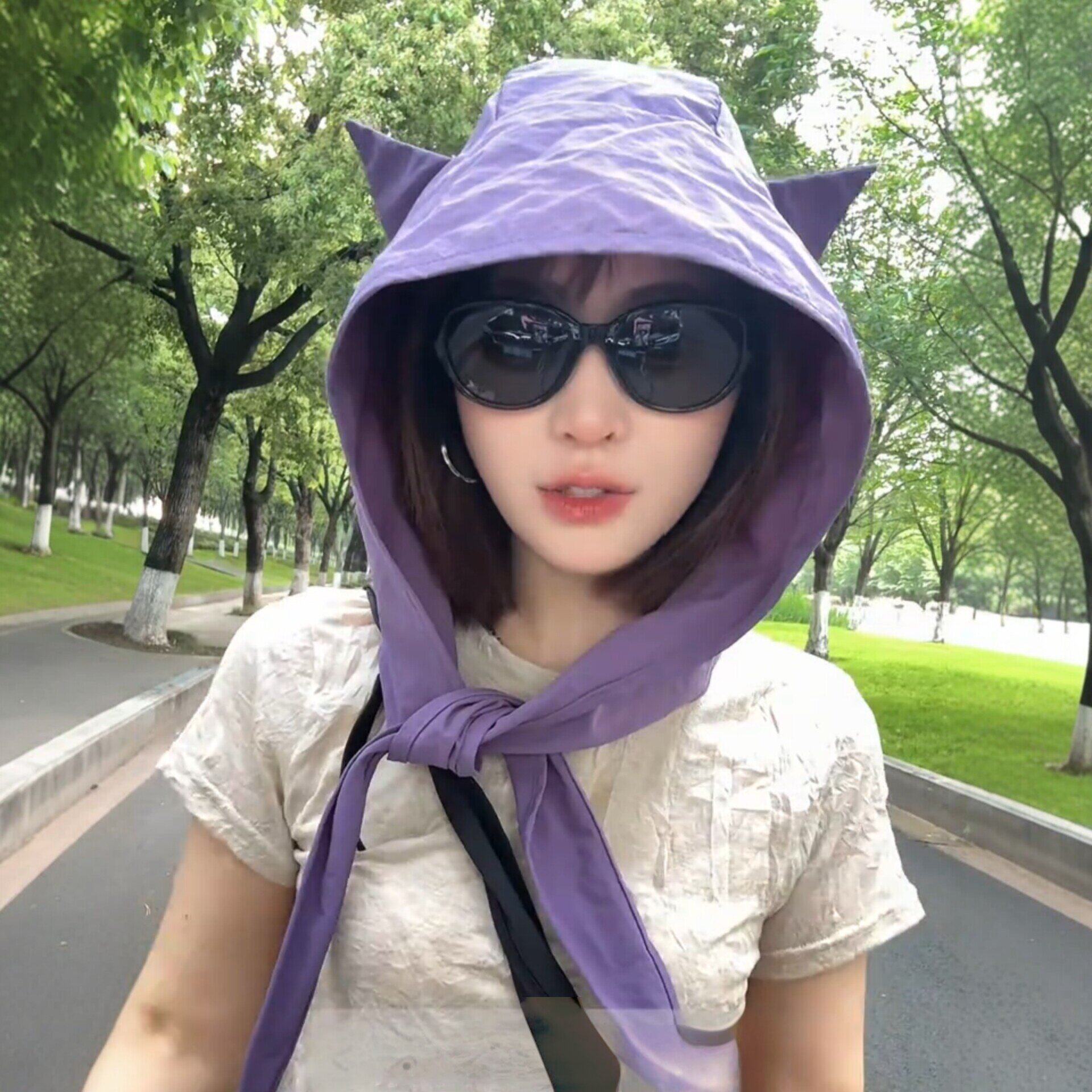 小恶魔防晒帽女士夏季户外防紫外线遮阳速干头巾帽猫耳朵绑带帽子