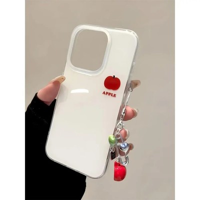 英文红苹果适用OPPORENO13手机壳一加ACE5Pro/1+13可爱Reno12简约findx8/7ultra大孔IMD白色A3/2卡通套K12