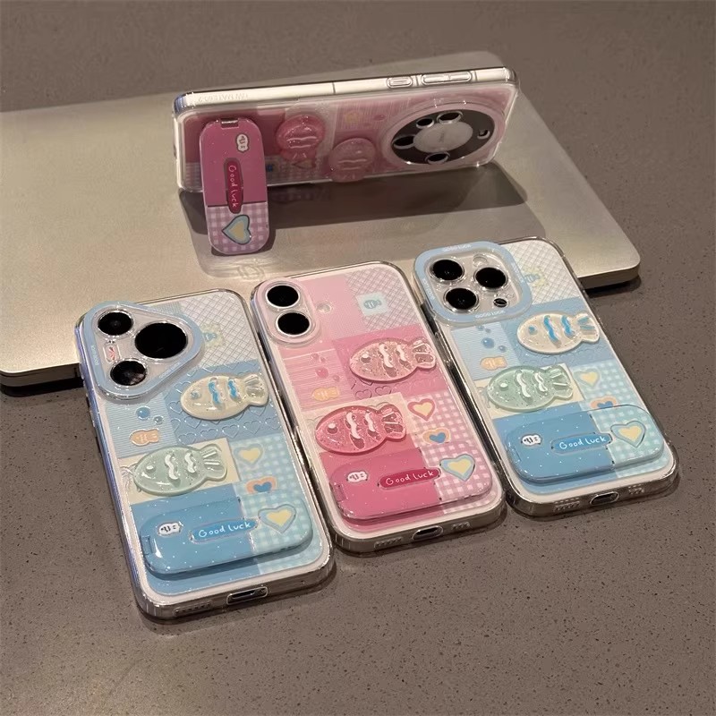 蓝粉格小鱼适用苹果系列手机壳