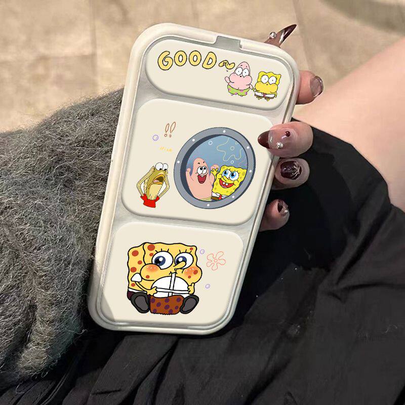 海绵宝宝适用苹果17Promax手机壳IPHONE16pro15plus小米14华为pura70mate60P50磁吸翻盖皮质套秋冬新款支架