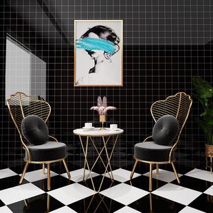 大理石洽谈桌北欧轻奢商务接待桌阳台休闲桌椅美甲铁艺小圆桌茶几