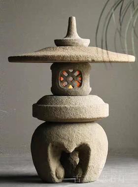 天然灯笼仿古太阳能灯雪见复古庭院中式仿清代石雕塑造景石头摆件