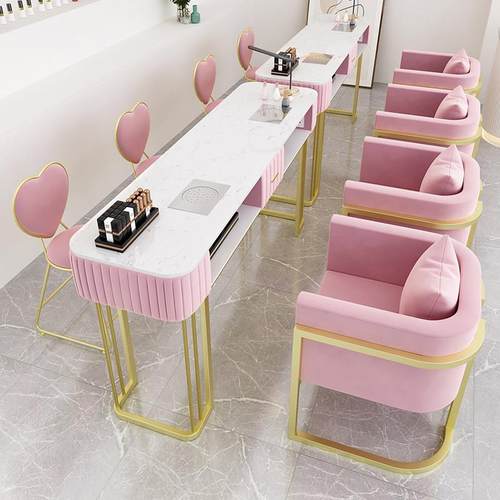 轻奢美甲桌椅套装简约单双人多功能网红美甲台美甲店桌子带吸尘器