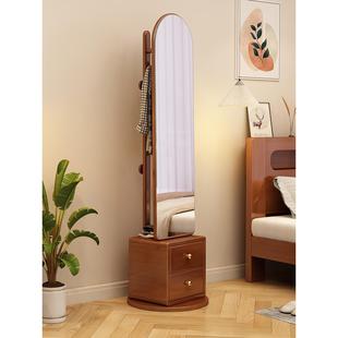 轻奢穿衣镜实木全身镜落地家用衣帽架带镜子卧室简约可旋转试衣镜