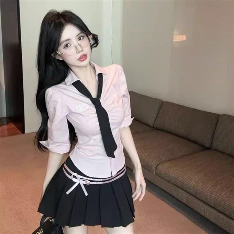 减龄JK套装制服柔式足浴技师工作服海军POLOP领百褶裙2件套春夏季