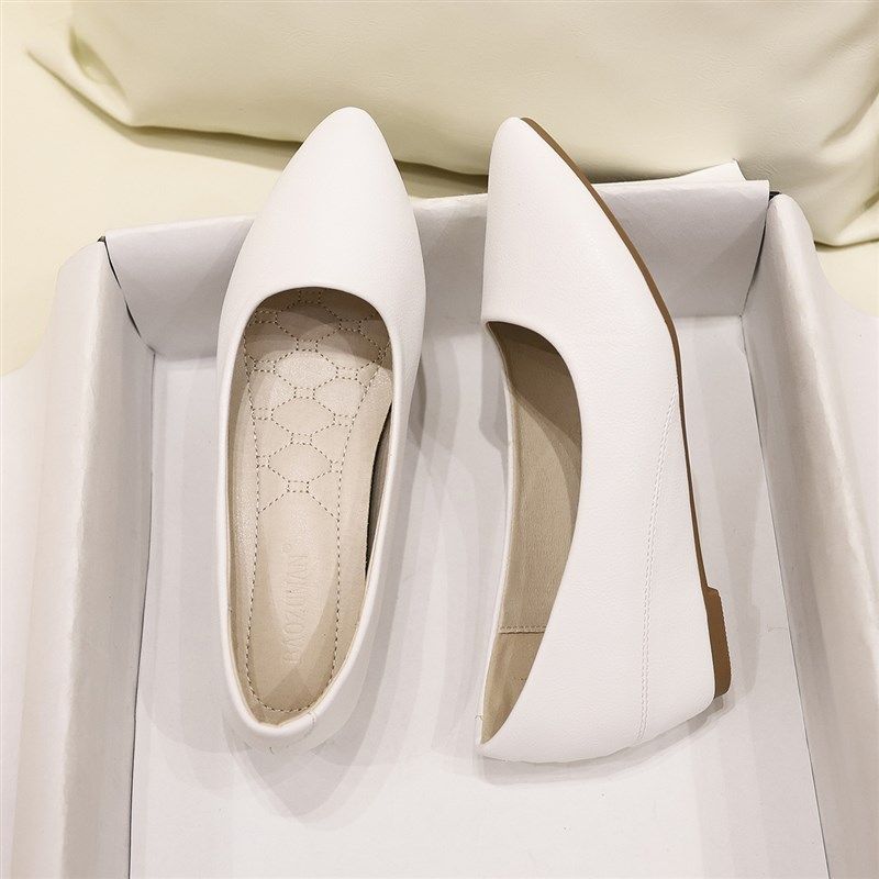 内增高软皮护士软底工作鞋女秋尖头坡跟单鞋女四季气质平底豆豆鞋,女鞋,浅口单鞋,淘宝优惠券,粉丝福利购,淘宝优惠卷
