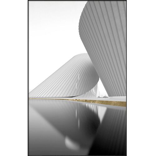 黑白抽象线条建筑客厅装饰画现代入户玄关意式极简挂画几何晶瓷画
