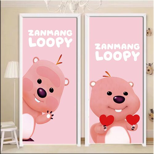 卡通Loopy门贴纸自粘整张卧室衣柜移门玻璃贴画翻新装饰墙贴海狸