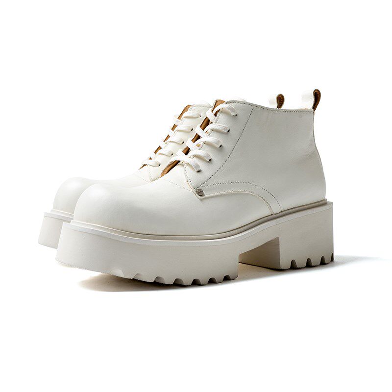 白色马丁靴男款德比鞋大头皮鞋高帮秋冬6cm增高英伦中帮短靴子男