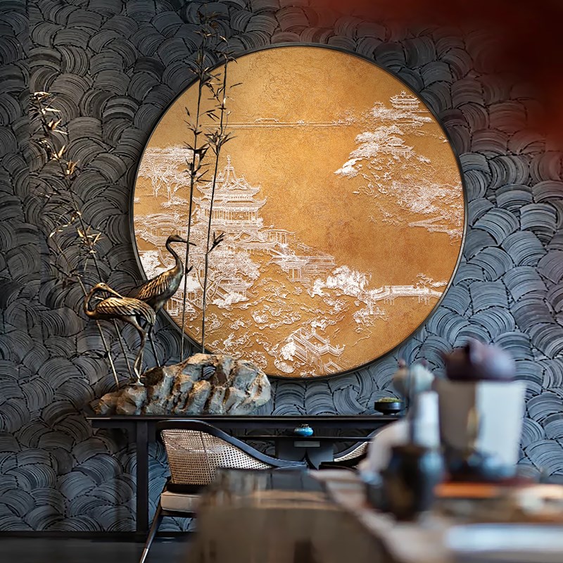 入户玄关装饰画新中式石竹图浮雕立体挂画办公室茶桌背景墙面壁画图片