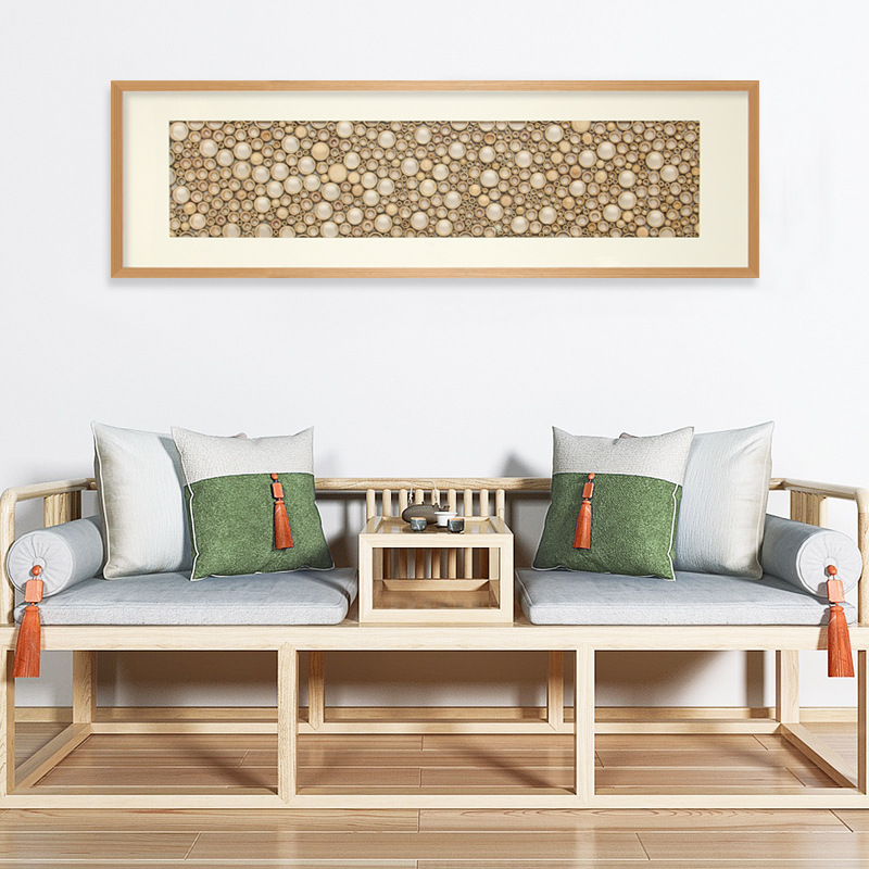 新中式竹子实物画主卧室床头画茶室样板房书房竹筒拼接画立体挂画