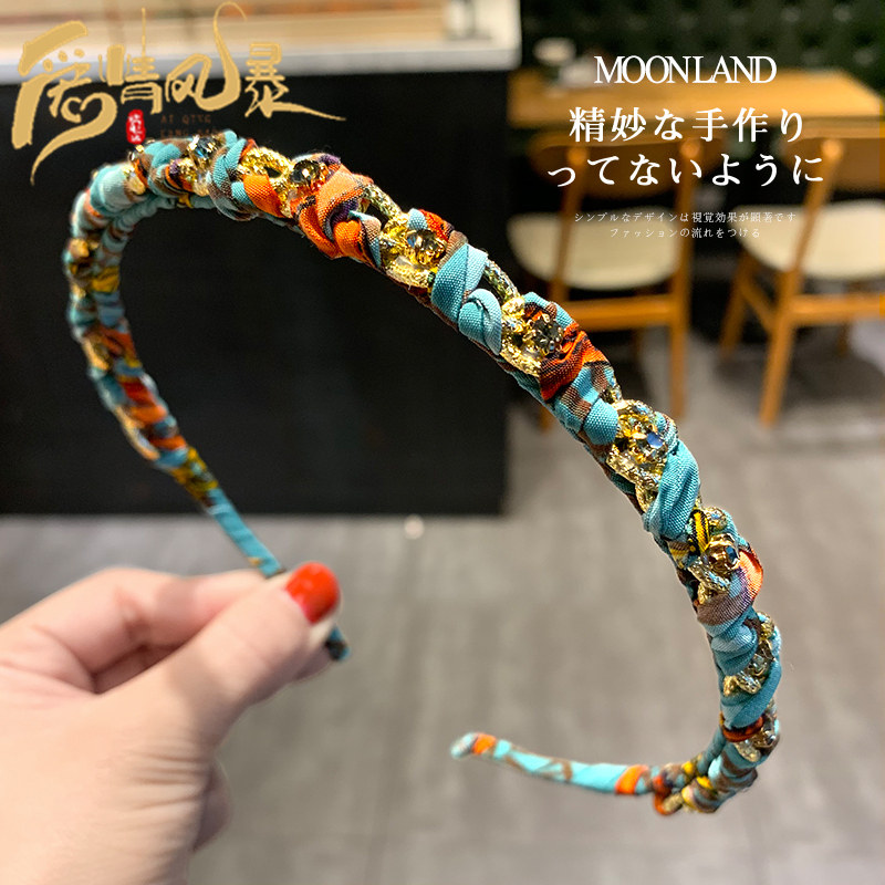 发箍女百搭韩国简约气质外出布艺水钻压发夹防滑森系发卡网红头箍