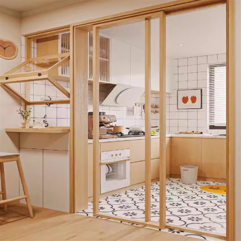 厦门厨房推拉门实木移门阳台客厅隔断卫生间玻璃门吊轨极窄边框