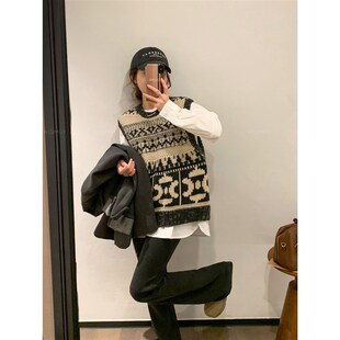 爱情魔鬼鱼 时尚套装女2024冬季新款长袖衬衫无袖叠穿马甲两件套