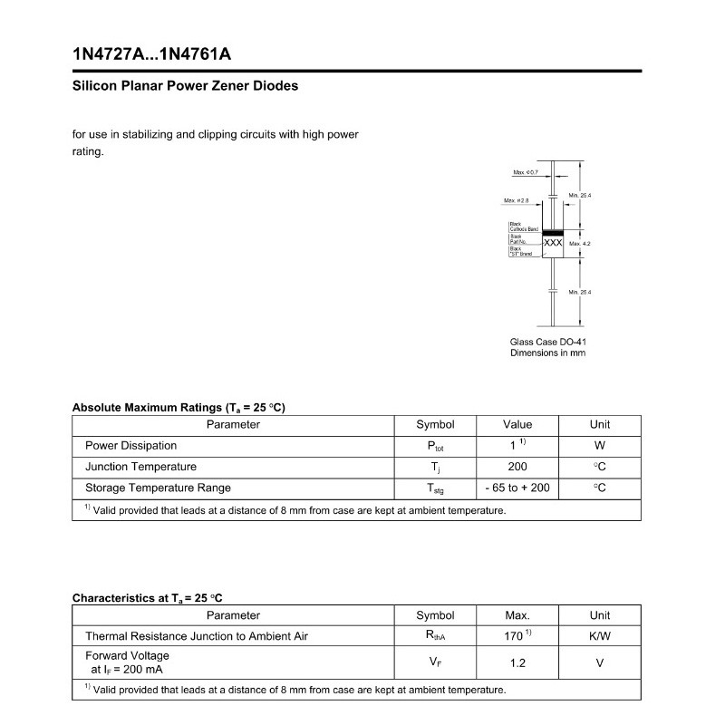 直插1W 稳压二极管1N4728A 1N4733A 1N4739A 1N4742A 1N4746A 1瓦