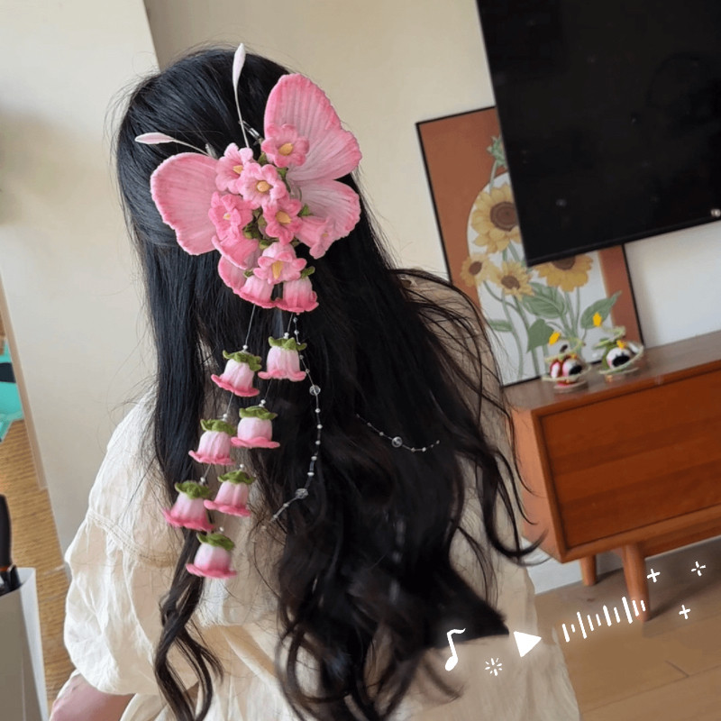 风铃花蝴蝶抓夹手工diy材料包出片发夹道具送女朋友闺蜜生日礼物