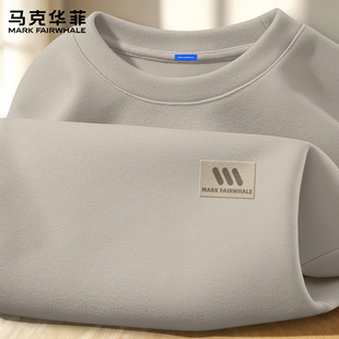 马克华菲男士打底衫圆领双面德绒长袖男t恤秋冬保暖内搭男款上衣X