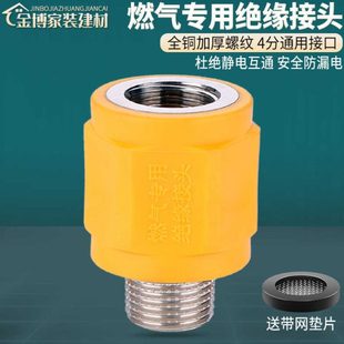 家用燃气绝缘接头4分铜螺纹天燃气管道专用热水器灶防静电隔电墙