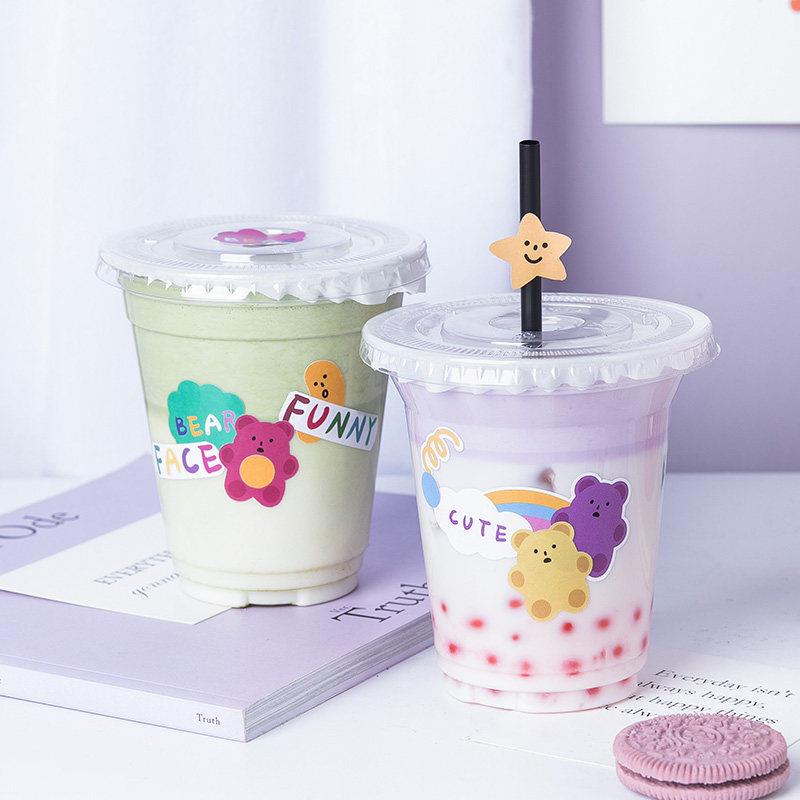 新品奶茶咖啡杯子一次性外带盖吸管网红自制冷饮料透明加厚塑料商