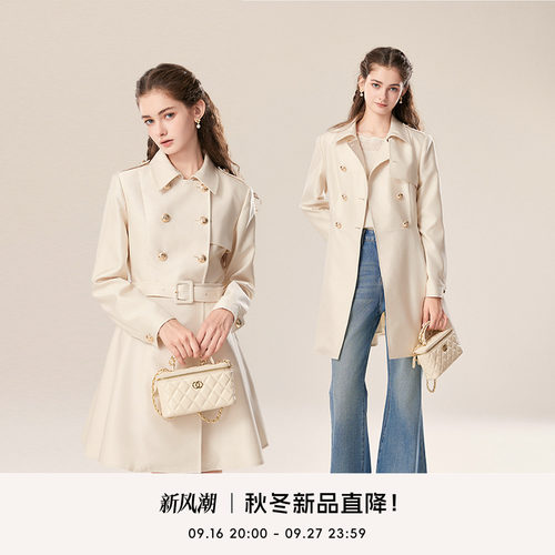 COCO BECCI【罗曼千金】双排金扣收腰气质中长款风衣外套秋季新款