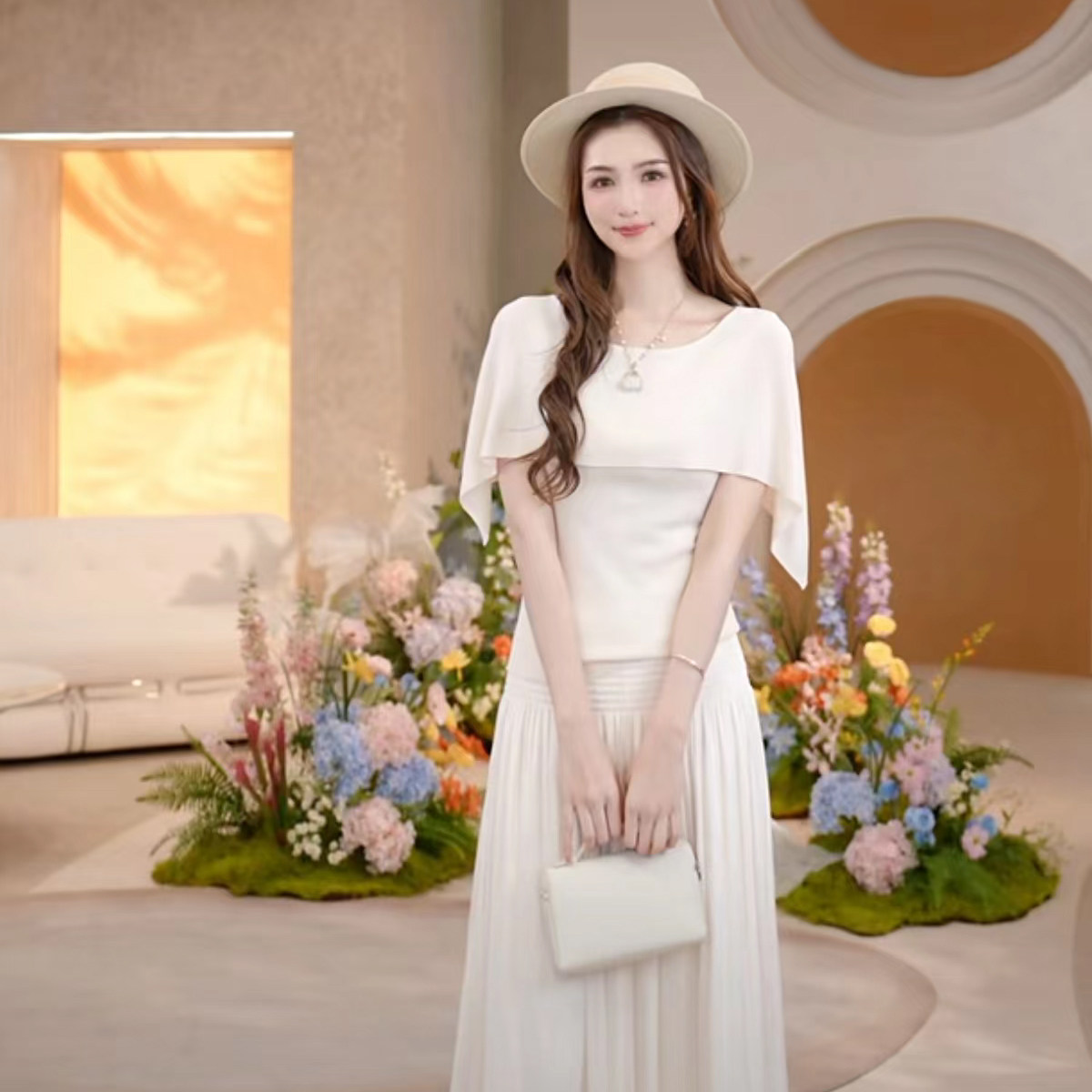COCO BECCI【天丝斗篷小衫】100莱赛尔假两件斗篷针织衫上衣女夏
