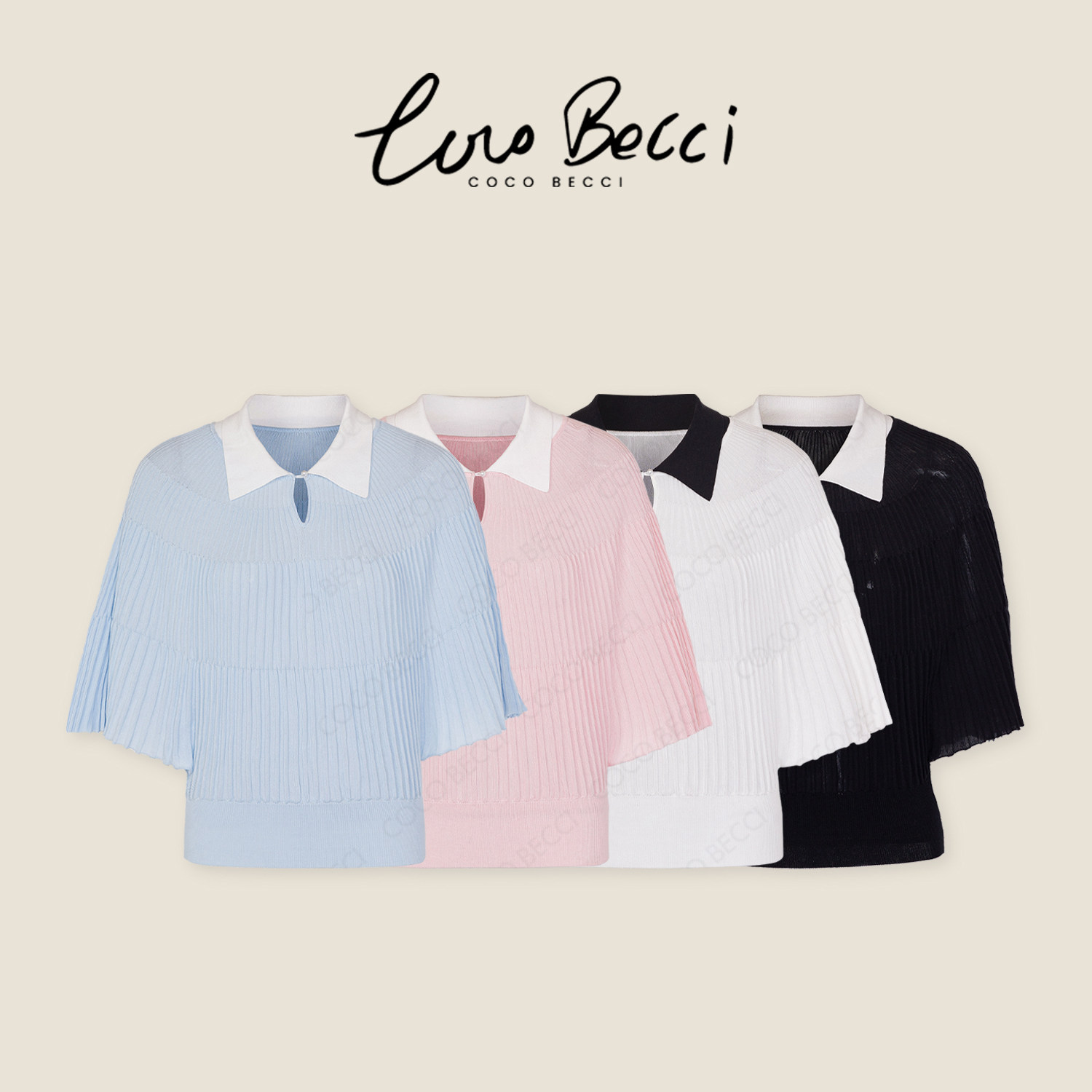 COCO BECCI【千金斗篷】天丝醋酸撞色Polo领斗篷针织衫上衣女夏季