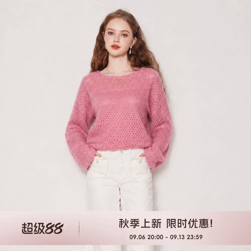 COCO BECCI【万人迷】100绵羊毛镂空朦胧松弛感针织衫女2026秋冬