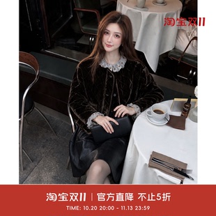 COCO BECCI【金丝绒外套】V领提花菱格绗缝百搭夹棉外套CGD10103