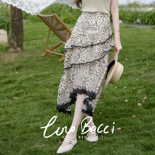 COCO BECCI【豹纹波点半裙】蕾丝花边拼接荷叶边半身裙女夏季新款